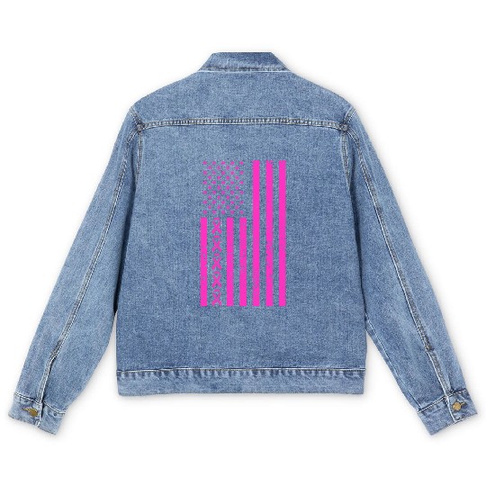 Pink Ribbon beating Breast Cancer American Flag Men's Denim Jackets