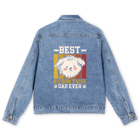 Best Bichon Frise Dad Ever Curly Hair Pup Puppy Men's Denim Jackets
