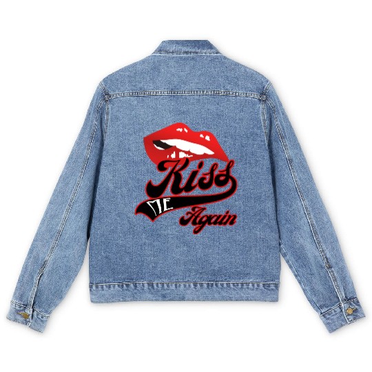 Kiss Me Again Sexy Lip Redline Swoosh Graphic. Men's Denim Jackets