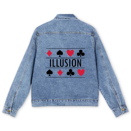 Illusion with card symbols spell magic poker Men's Denim Jackets