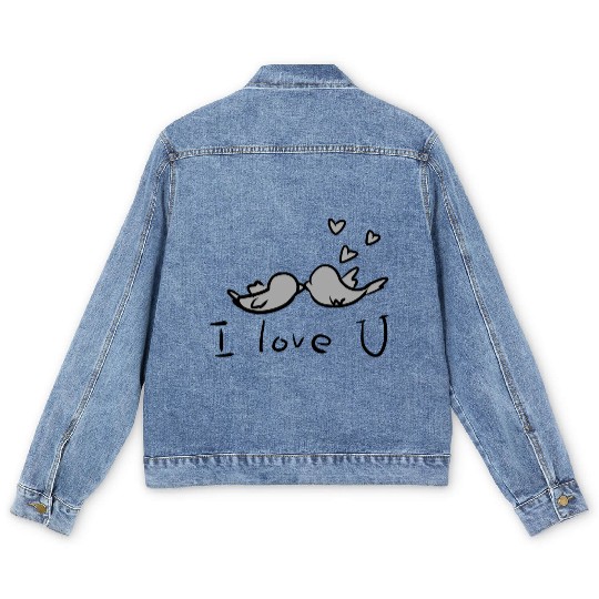 i love you birds couple animals Men's Denim Jackets