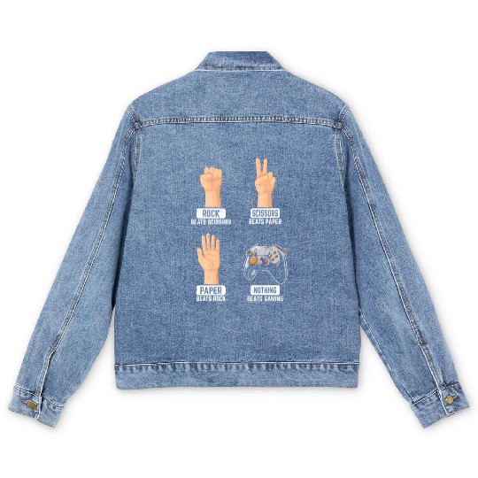 Rock Paper Scissors Nothing Beats Gaming Funny Gam Men's Denim Jackets