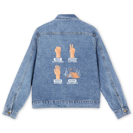 Rock Paper Scissors Nothing Beats Camping Funny Ca Men's Denim Jackets