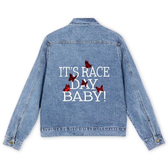 Racing Men's Denim Jackets, It's Race Day Baby Butterfly Men's Denim Jackets,