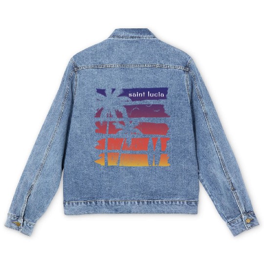 Cool Saint Lucia Surfing Fan Beach Palm Tree Men's Denim Jackets