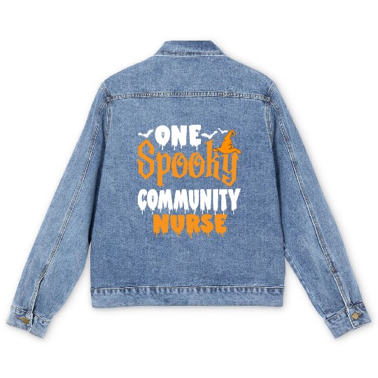 One Spooky Community Nurse Funny Creepy Halloween Men's Denim Jackets