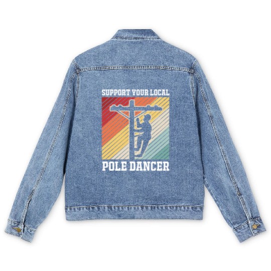 Retro Lineman Support Your Local Pole Dancer Men's Denim Jackets