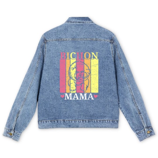 Bichon Frise Mama Dog Lover Puppy Paw Love Men's Denim Jackets