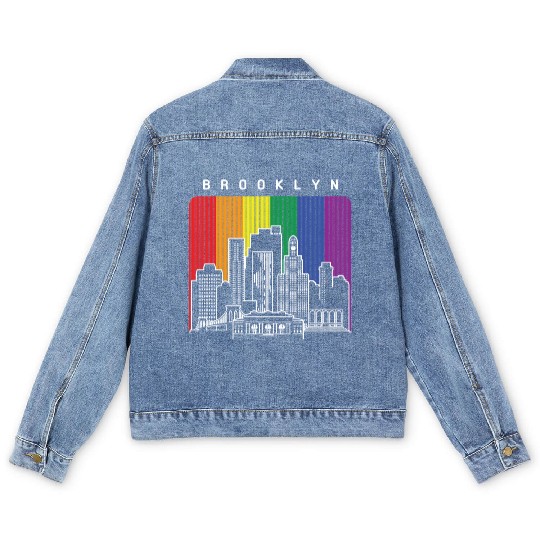 Brooklyn New York Skyline Rainbow Flag Men's Denim Jackets