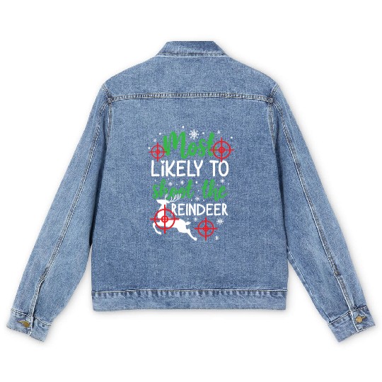 Christmas Most Likely To Shoot Reindeer Xmas Gift Men's Denim Jackets