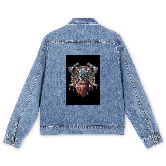 Viking Warrior Skull Men's Denim Jackets