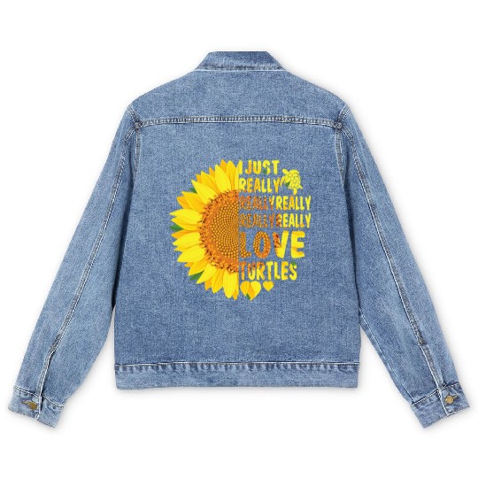 I Just Really Really Love Turtles Sunflower Women Men's Denim Jackets