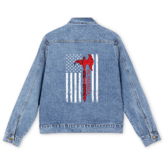American Viking Axe Flag Til Valhalla Veteran Usa Men's Denim Jackets