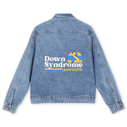 Down Syndrome Awareness Retro Sunset Yellow Blue Men's Denim Jackets