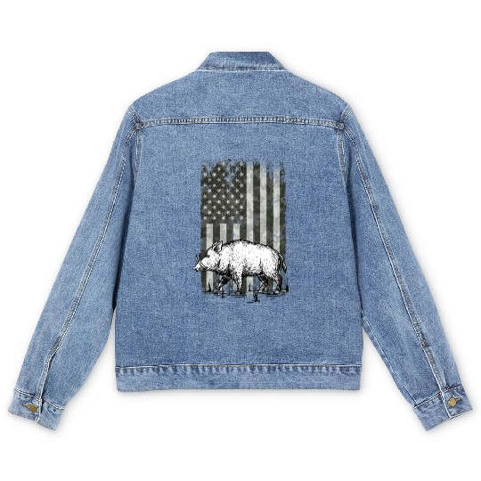 Patriotic Wild Boar Hunting Season For Hog Men's Denim Jackets