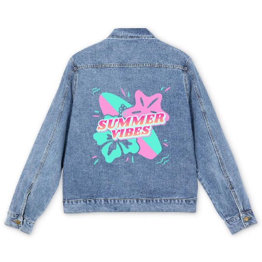 Summer Vibes - Beach, surf, hibiscus and starfish Men's Denim Jackets