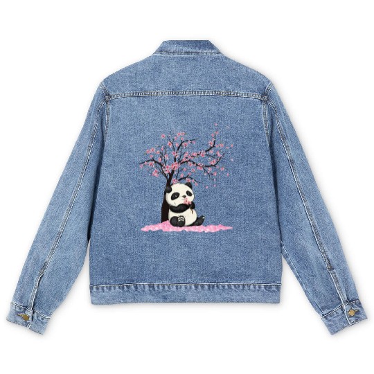 Cherry Blossom Japanese Art Panda Lover Panda Bear Men's Denim Jackets