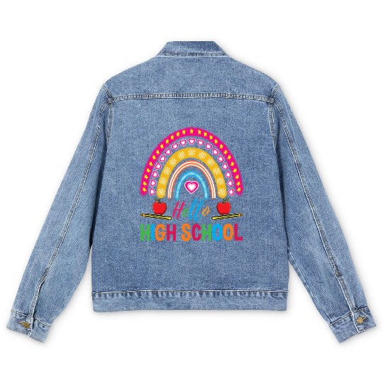 Hello High School Teacher Rainbow Men's Denim Jackets