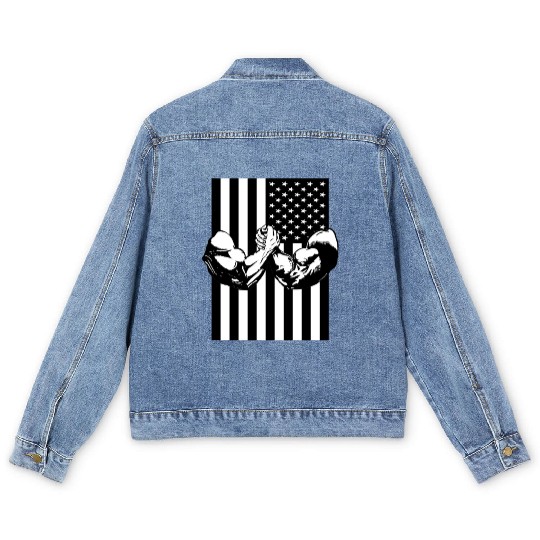 Arm Wrestling USA Flag Muscle Men's Denim Jackets