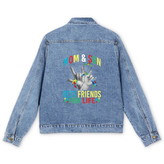 Mom And Son Best Friends For Life Autism Awareness Men's Denim Jackets