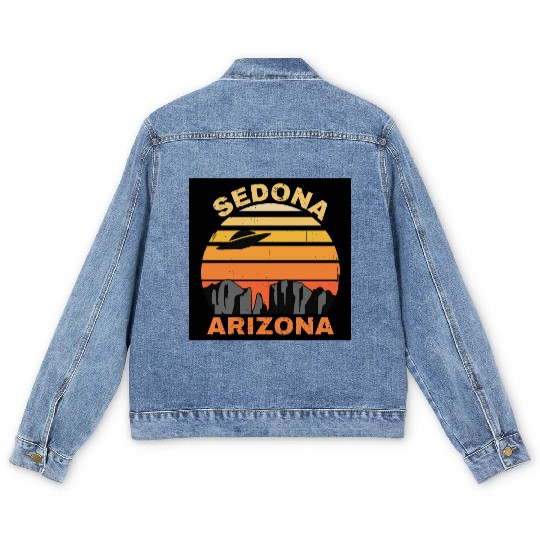 Sedona Arizonna Retro Sunset and UFO Men's Denim Jackets