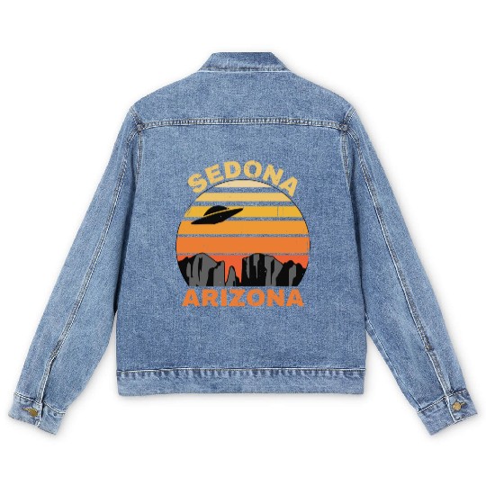Sedona Arizonna Retro Sunset and UFO Men's Denim Jackets