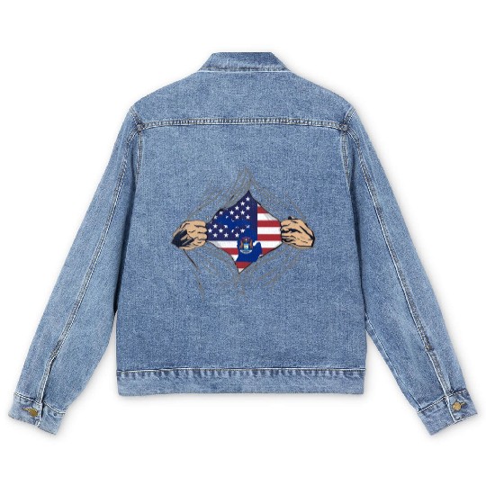Rip Reveal America State Flag Michigan Men's Denim Jackets