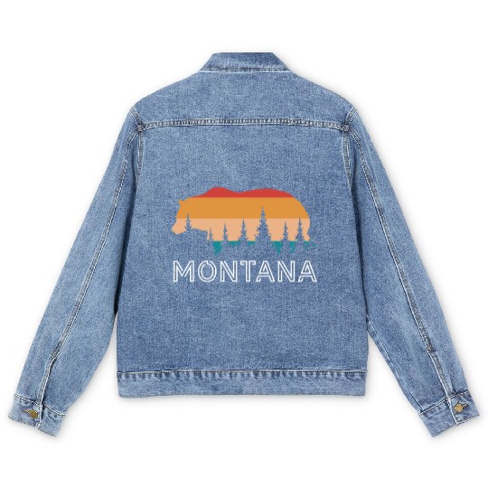 Montana Grizzly Bear Retro Men's Denim Jackets