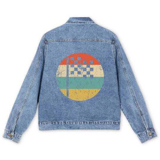 Checkered Flag Icon Retro Racing Men's Denim Jackets