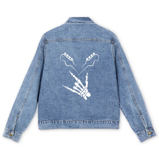 Rocker Skeleton Hand Rock On Rock Star Guitar Men's Denim Jackets