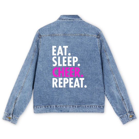 Eat Sleep Cheer Repeat Cheerleading Girls Women Cu Men's Denim Jackets