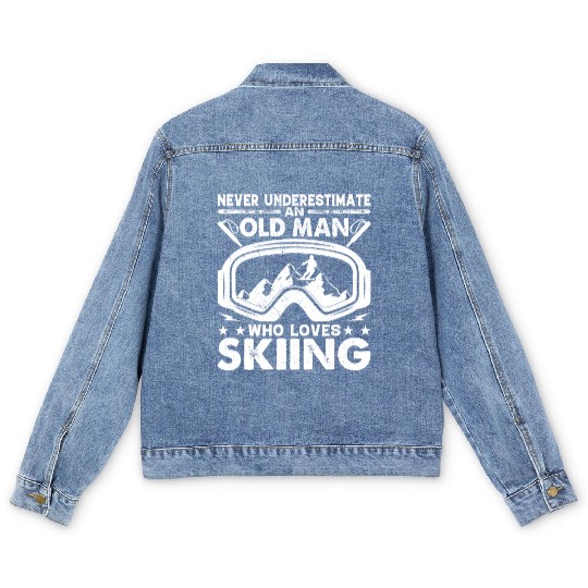 Never Underestimate An Old Man Who Loves Skiing Men's Denim Jackets