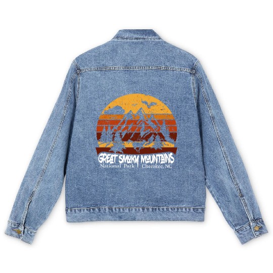 Great Smoky Mountains Cherokee Nc Vintage Souvenir Men's Denim Jackets