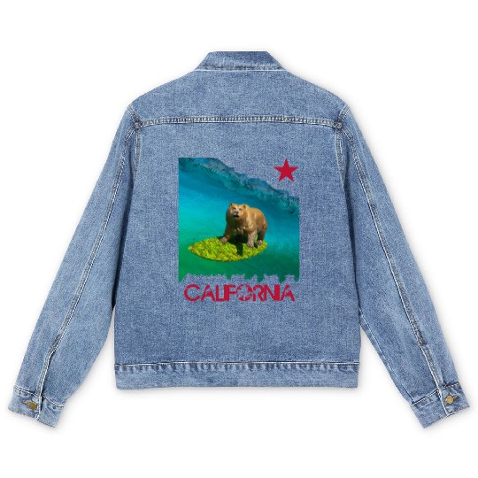 SURFING BEAR , on california Men's Denim Jackets