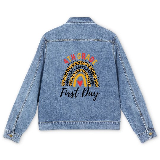 Rainbow First Day Of School 4th Grade Teacher Men's Denim Jackets