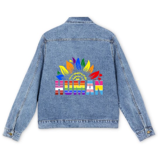 Human Sunflower Rainbow LGBT -Tolerance Love Ga Men's Denim Jackets