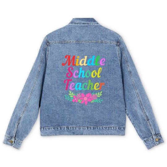 Cute Middle School Teacher Flower Men's Denim Jackets