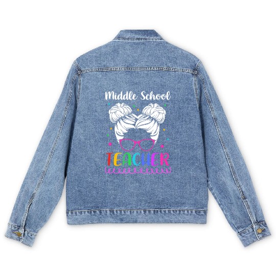 Cute Middle School Teacher Messy Bun Men's Denim Jackets