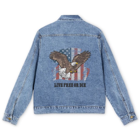 Live Free or Die - Bald Eagle - Grunge American Fl Men's Denim Jackets