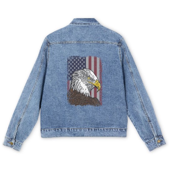 Bald Eagle - American Flag - Patriotic Men's Denim Jackets