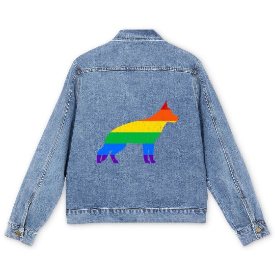 LGBT German Shepherd Rainbow Flag Men's Denim Jackets