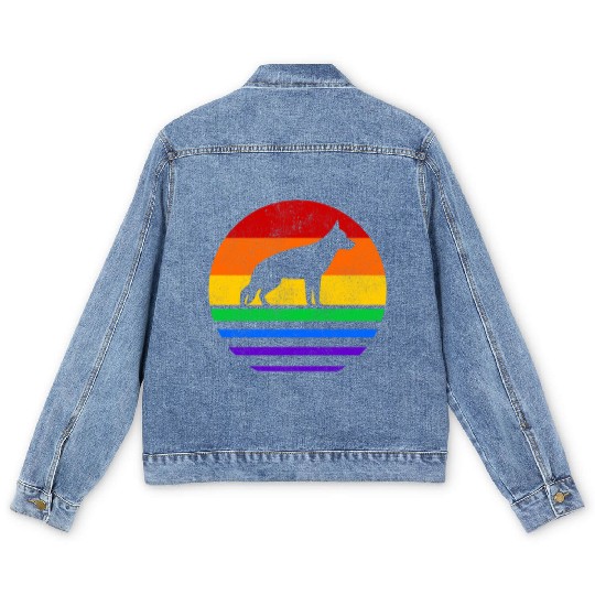 LGBT German Shepherd Rainbow Flag Men's Denim Jackets