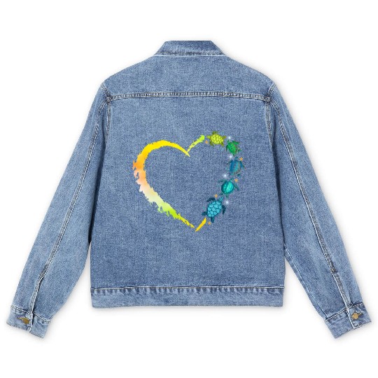 Sea Turtle Heart Animal Lover Men's Denim Jackets