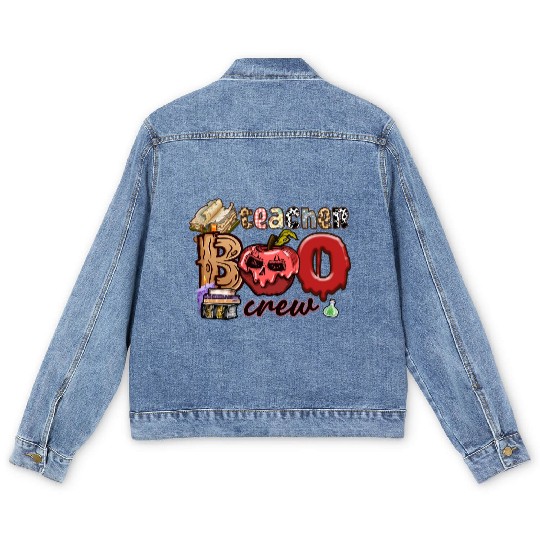 Funny Teacher Boo Crew Ghost Teacher Halloween Men's Denim Jackets