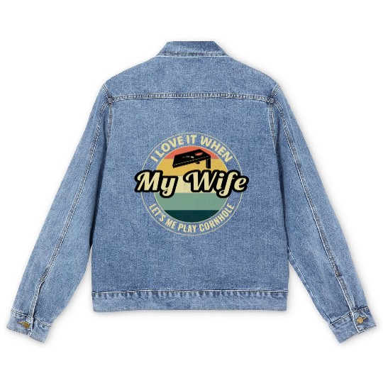 Cornhole Bean Bag Toss Lawn Game Husband Wife Men's Denim Jackets