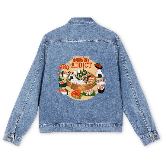 Funny Sushi Addict Asian Food Lover Sushi Men's Denim Jackets