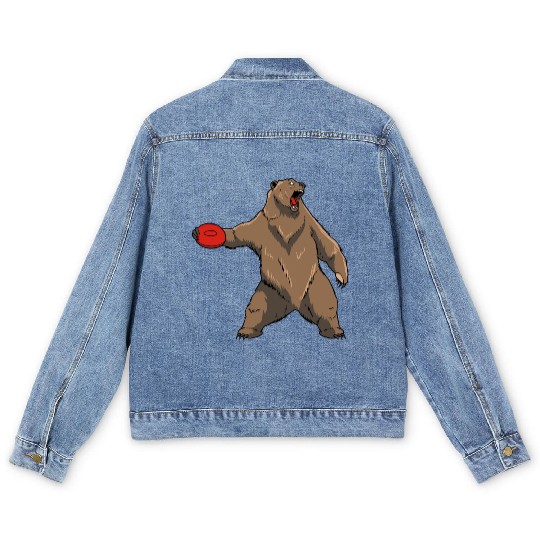 Disc Golf Grizzly Brown Bear Men's Denim Jackets