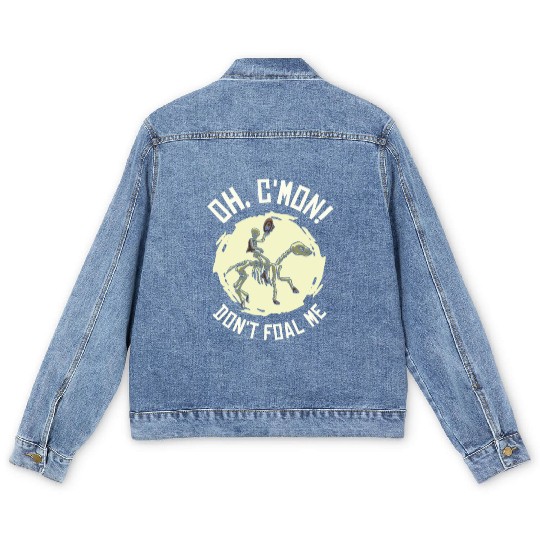 Halloween Cowboy Skeleton Foal Horse Riding Men's Denim Jackets