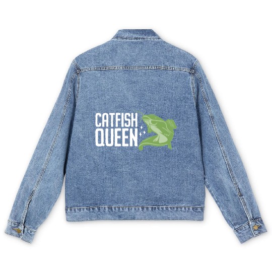 Wels Catfish Design For A Catfish Queen Men's Denim Jackets
