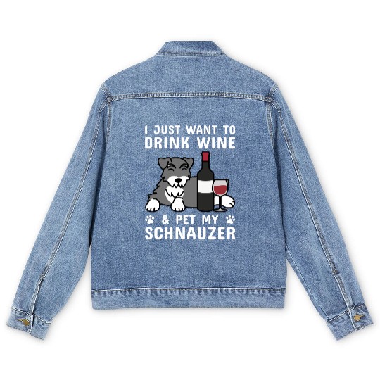 Drink Wine And Pet My Schnauzer Men's Denim Jackets